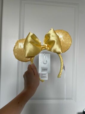 Disney Sunny Yellow Sequin Minnie Ear Headband with Satin Bow
